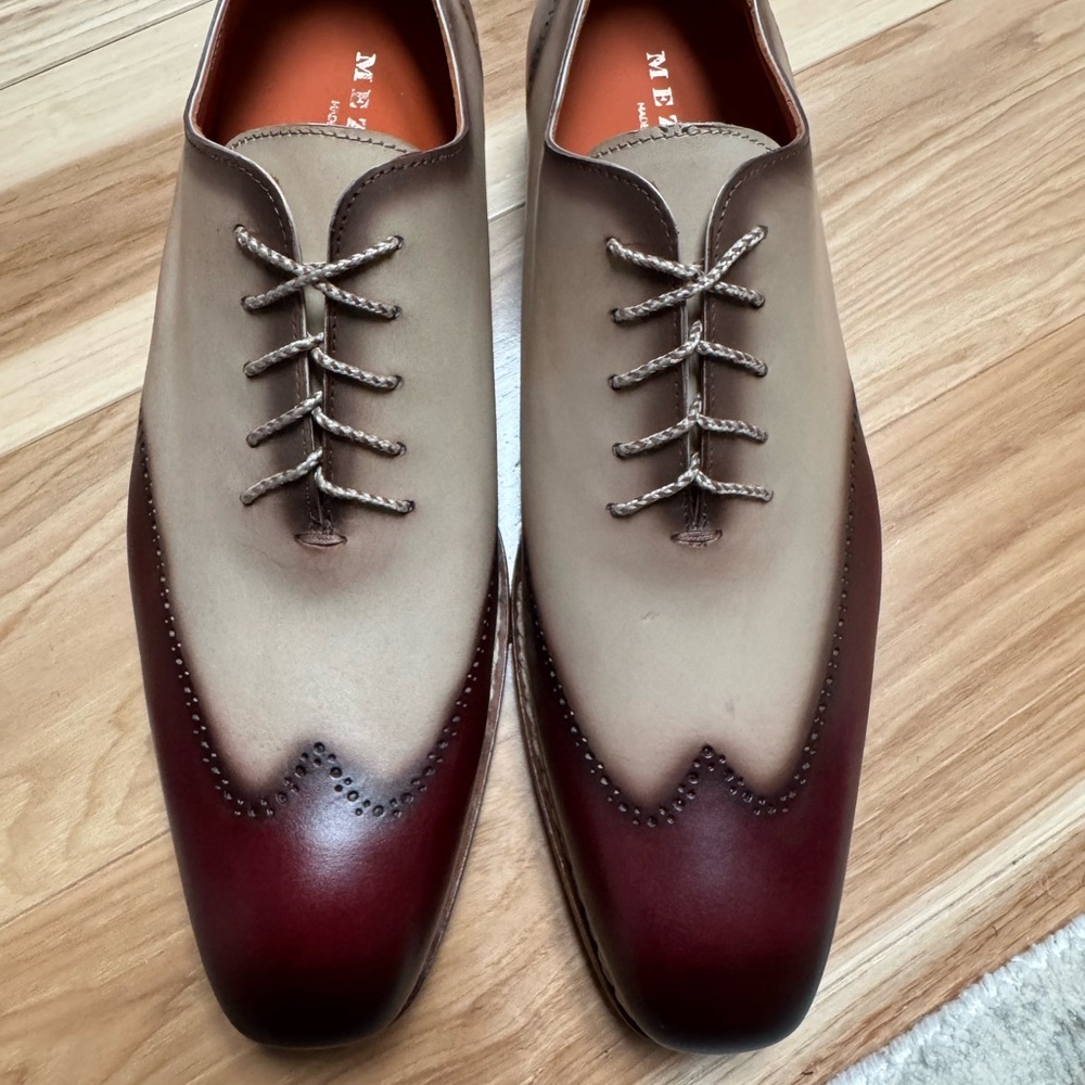 Mezlan Two-Tone Burgundy and Taupe Leather Oxfords